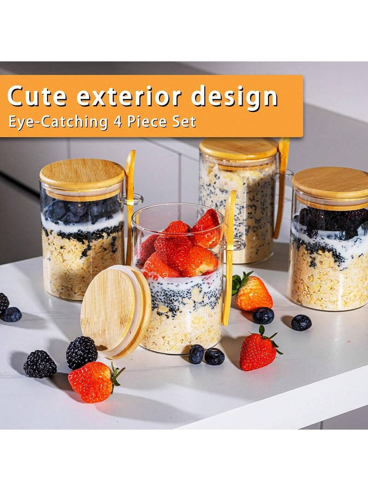 4 Pack Overnight Oats Jars Mod - Meal Prep Yogurt Parfait 评论和价格